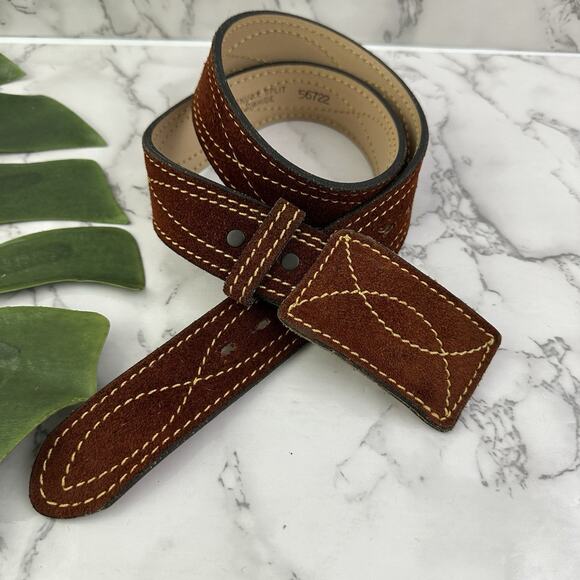 Chambers Vintage 70s Suede Leather Belt Size 30 Brown Embroidered Western - Picture 1 of 6